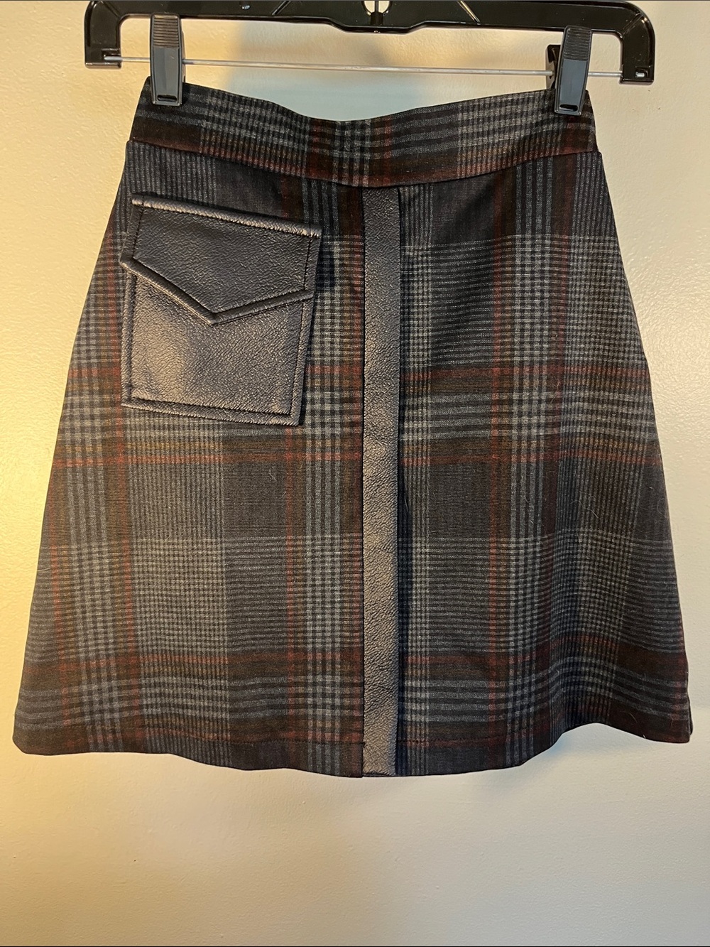 Girls Plaid A-Line Skirt with Faux Pocket - Black & Brown